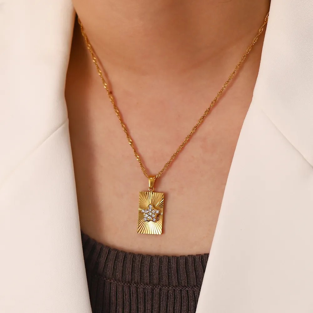 IG Style Triangle Pentagram Devil'S Eye Stainless Steel Plating Inlay Zircon 18K Gold Plated Pendant Necklace_colorza_2