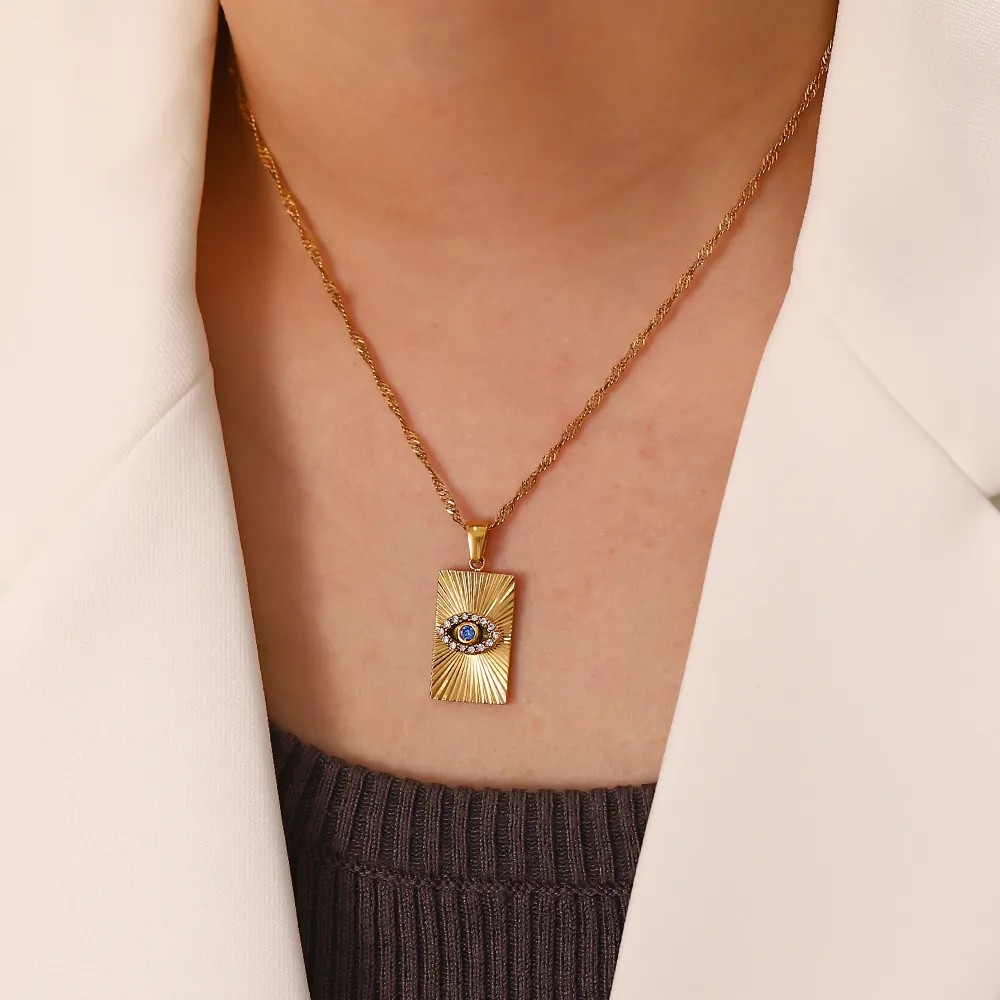 IG Style Triangle Pentagram Devil'S Eye Stainless Steel Plating Inlay Zircon 18K Gold Plated Pendant Necklace_colorza_3
