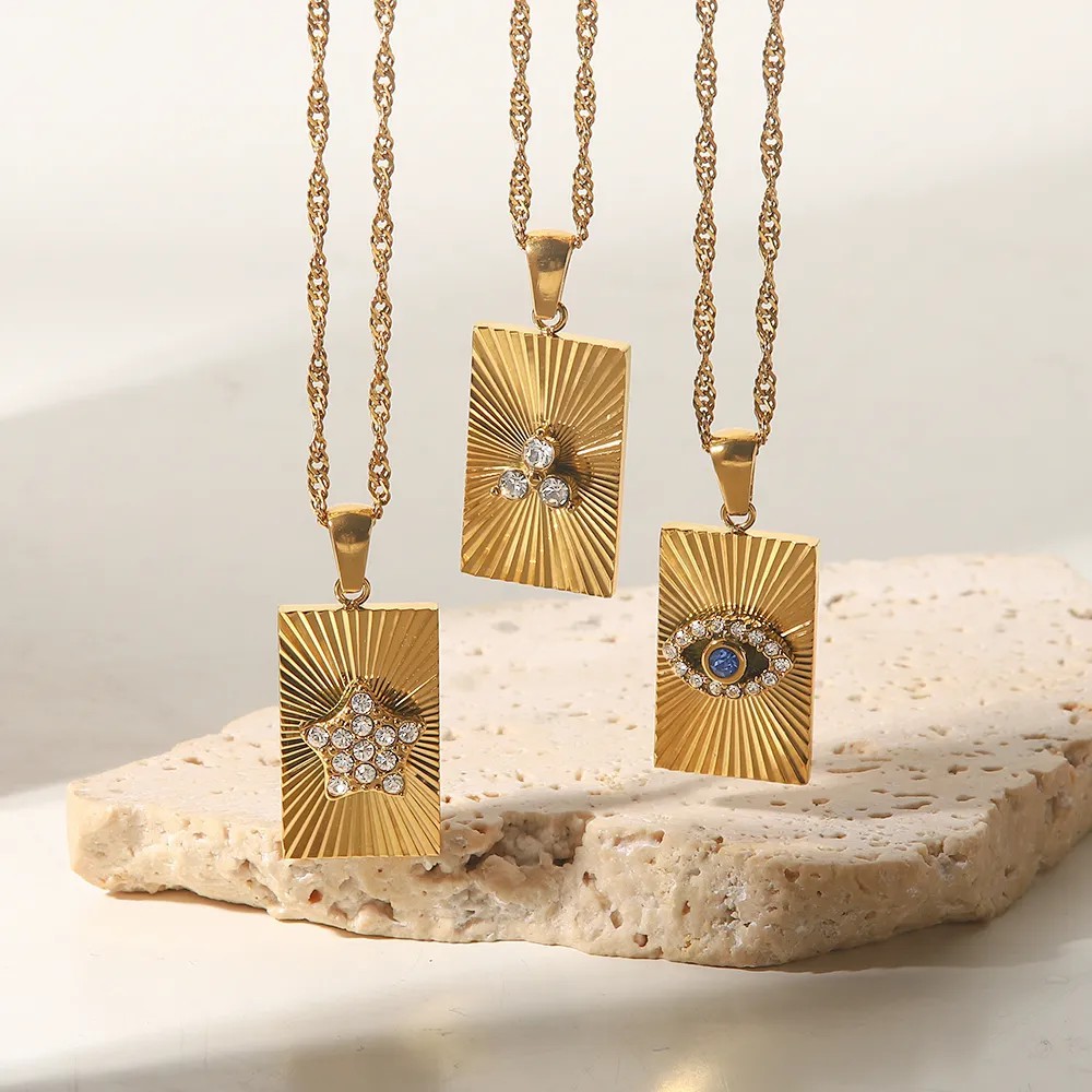 IG Style Triangle Pentagram Devil'S Eye Stainless Steel Plating Inlay Zircon 18K Gold Plated Pendant Necklace_colorza_4