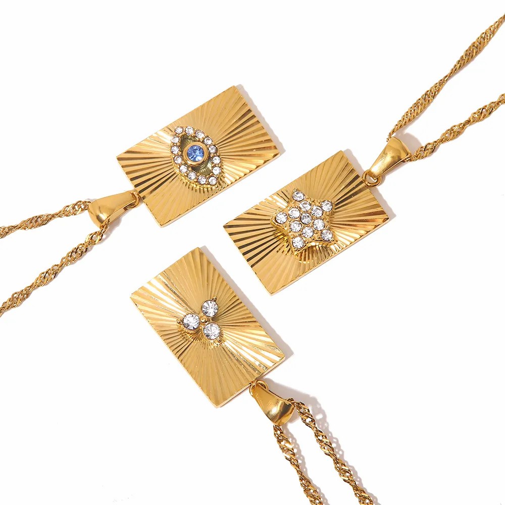 IG Style Triangle Pentagram Devil'S Eye Stainless Steel Plating Inlay Zircon 18K Gold Plated Pendant Necklace_colorza_6