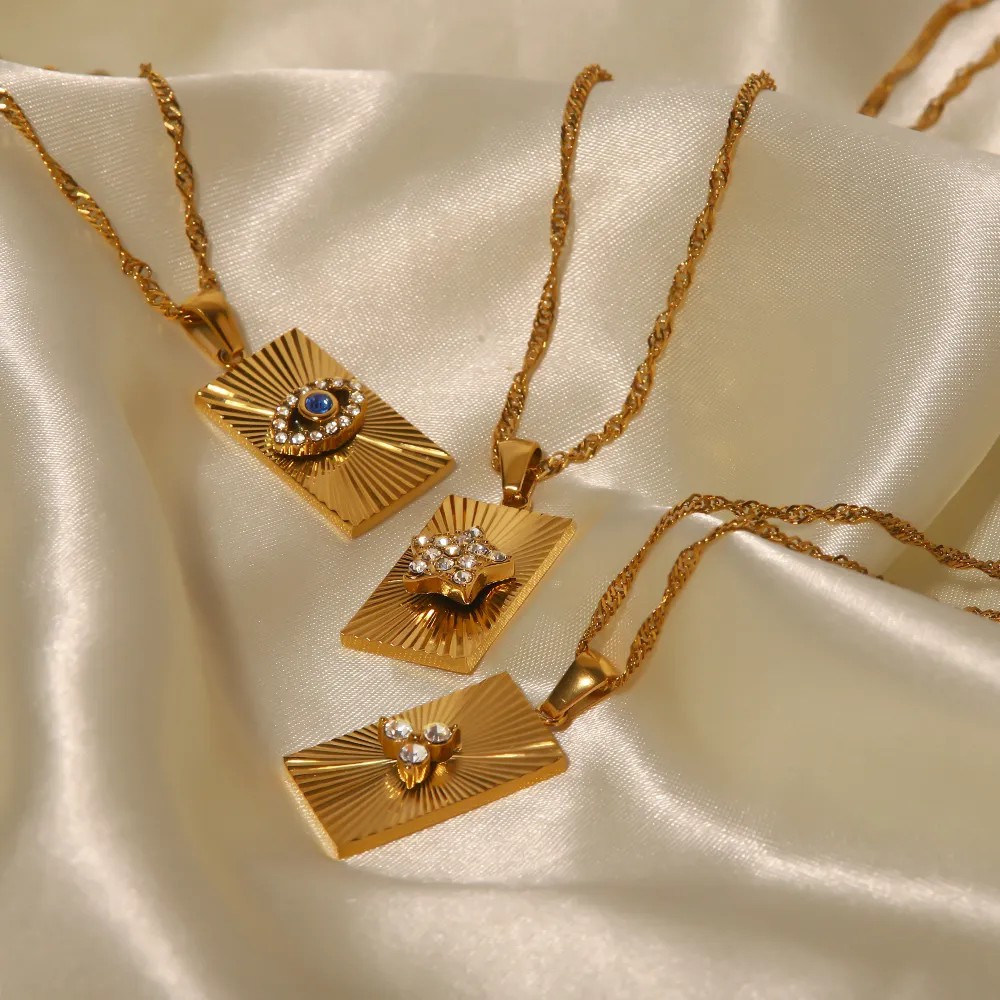 IG Style Triangle Pentagram Devil'S Eye Stainless Steel Plating Inlay Zircon 18K Gold Plated Pendant Necklace_colorza_7