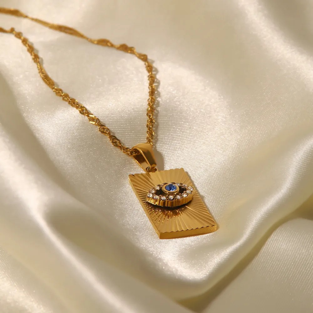 IG Style Triangle Pentagram Devil'S Eye Stainless Steel Plating Inlay Zircon 18K Gold Plated Pendant Necklace_colorza_8