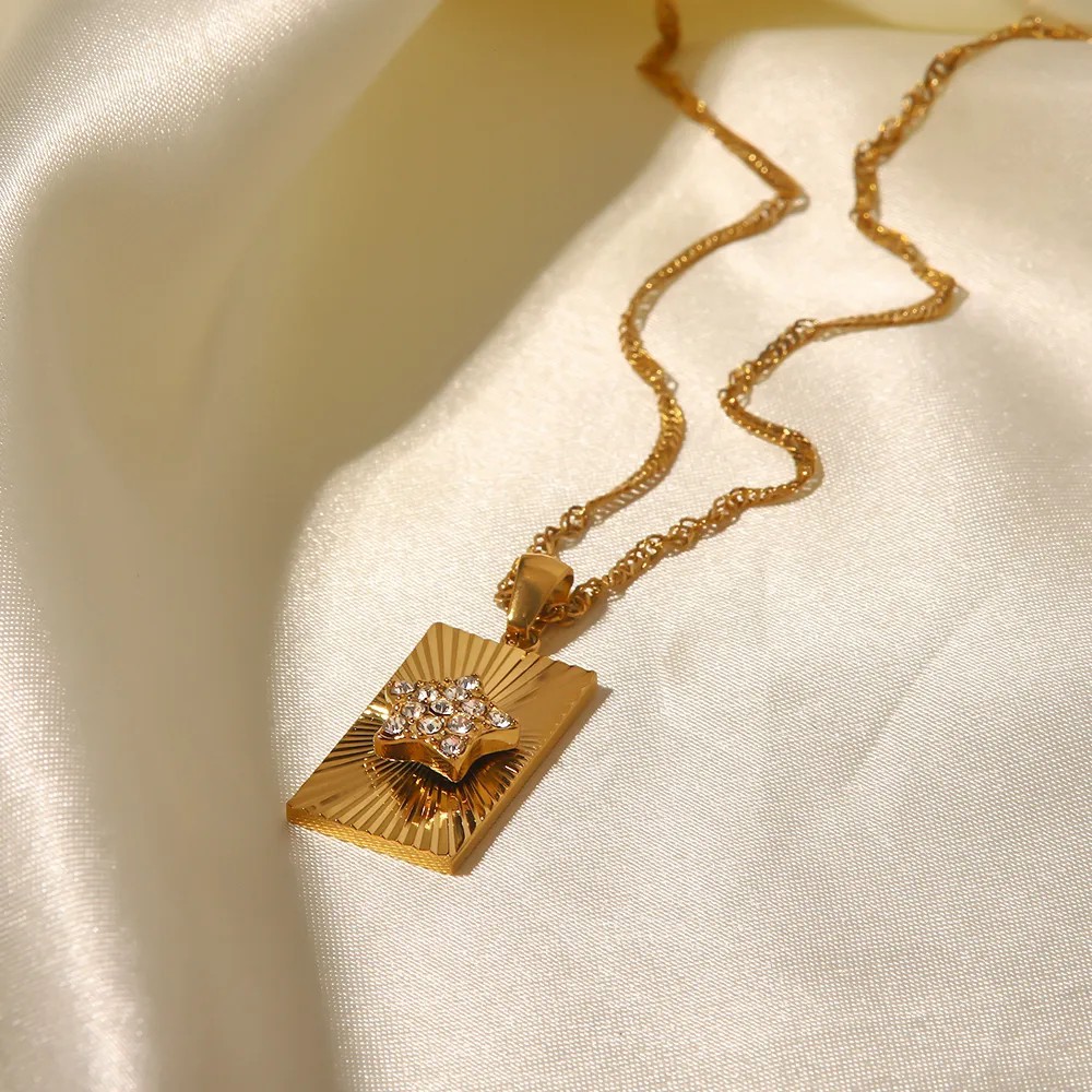IG Style Triangle Pentagram Devil'S Eye Stainless Steel Plating Inlay Zircon 18K Gold Plated Pendant Necklace_colorza_10