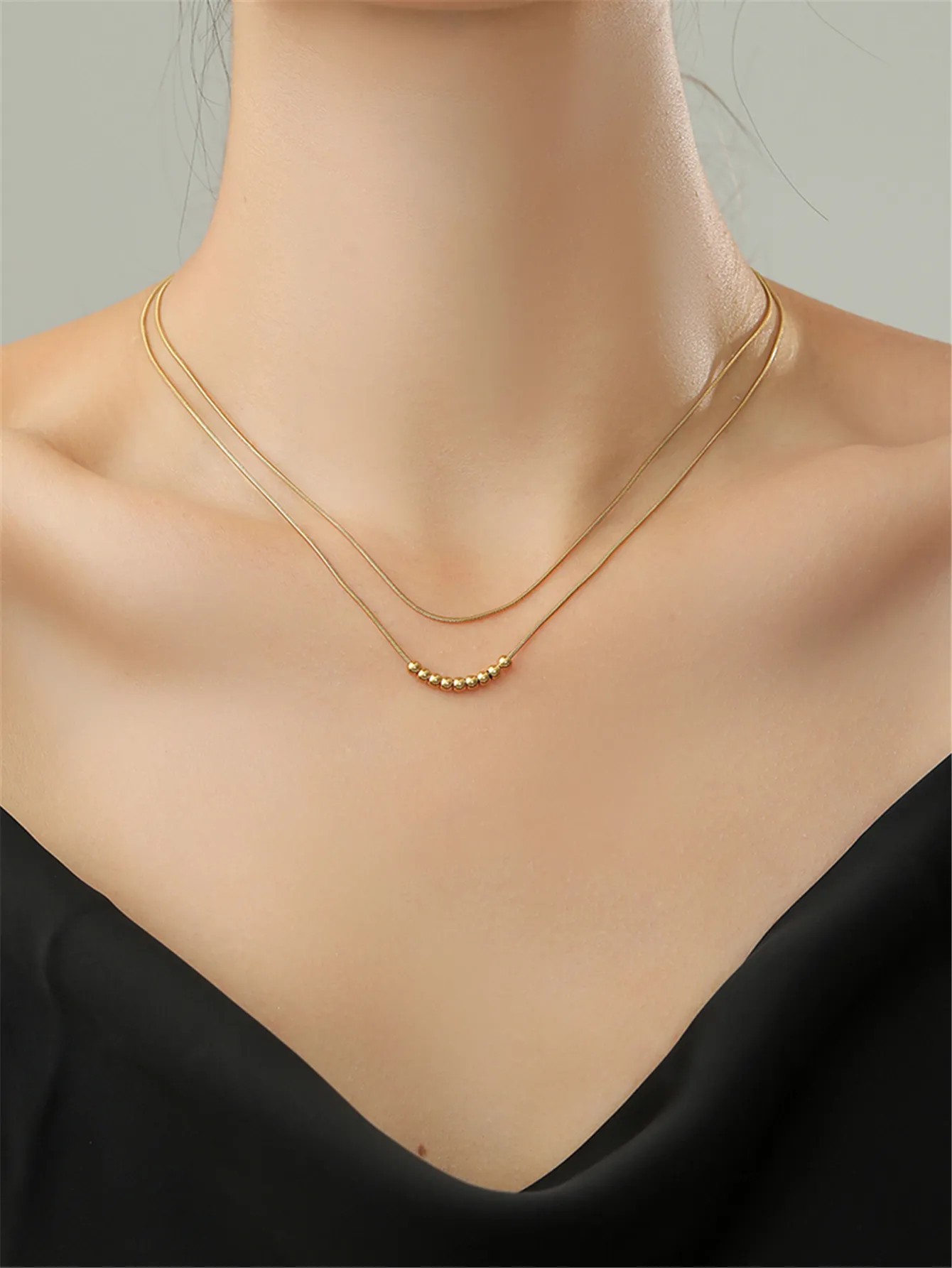 Simple Style Solid Color Titanium Steel Copper Tassel Plating 14K Gold Plated Necklace_colorza_1