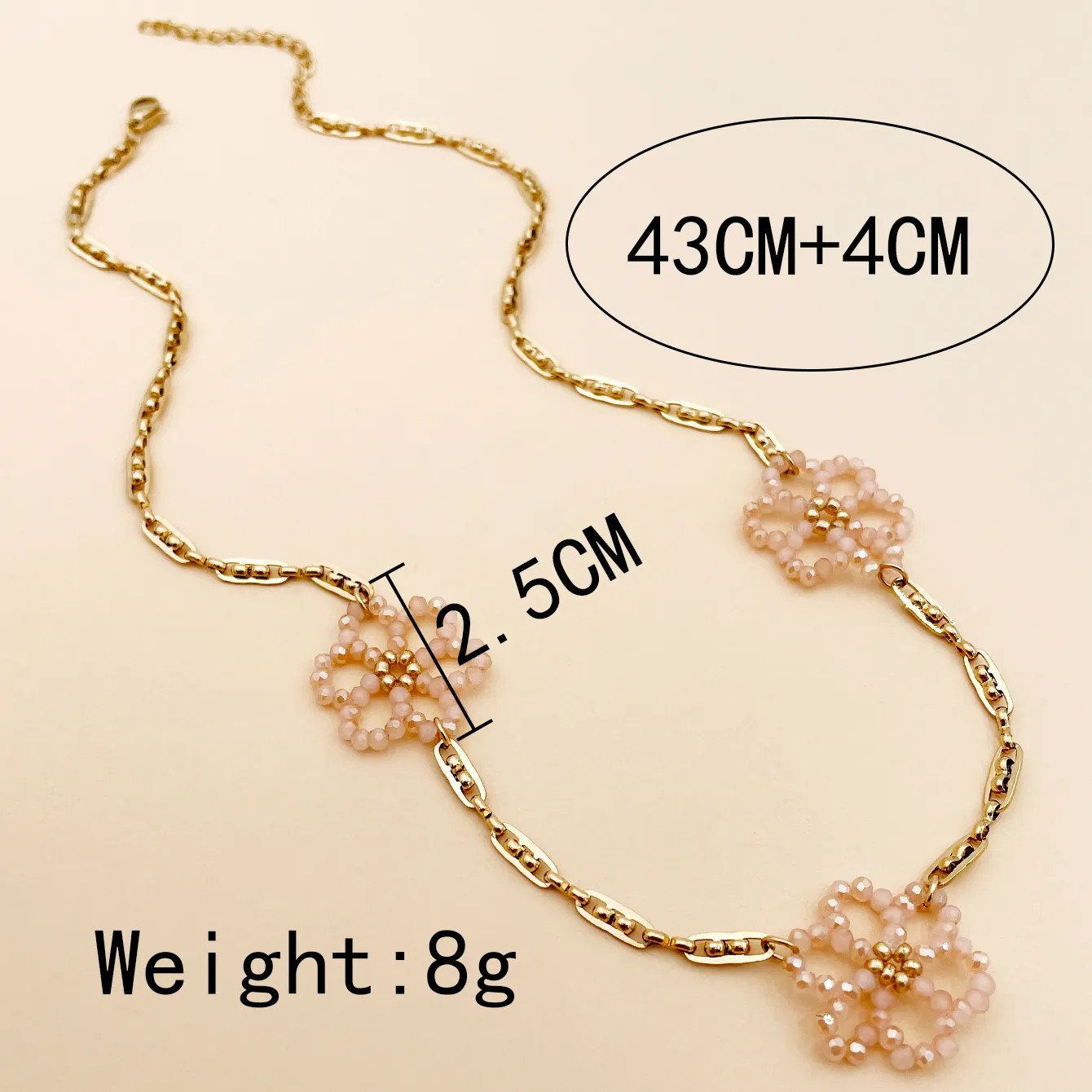 Lady Sweet Flower Stainless Steel Beaded Plating Gold Plated Necklace_colorza_3