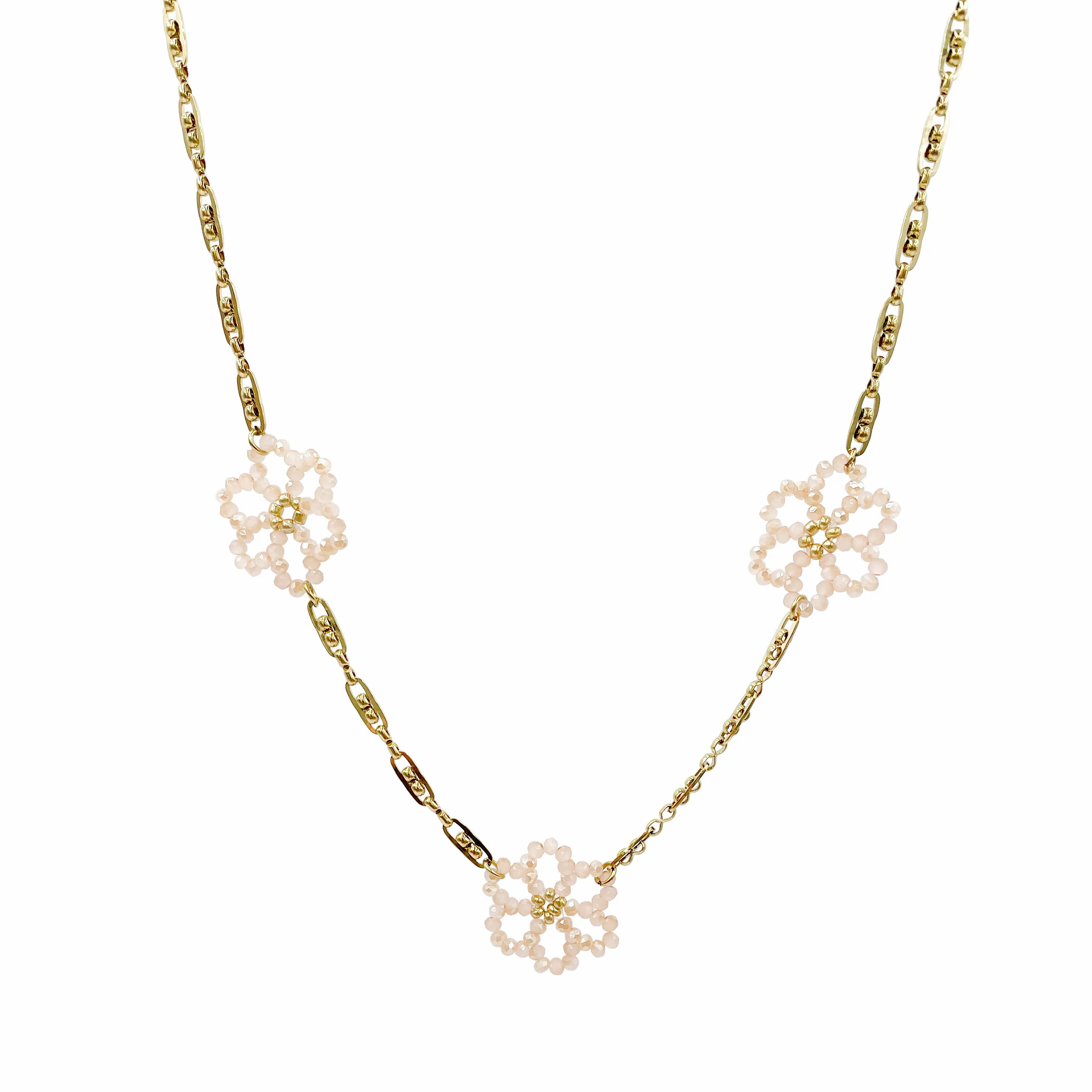 Lady Sweet Flower Stainless Steel Beaded Plating Gold Plated Necklace_colorza_4