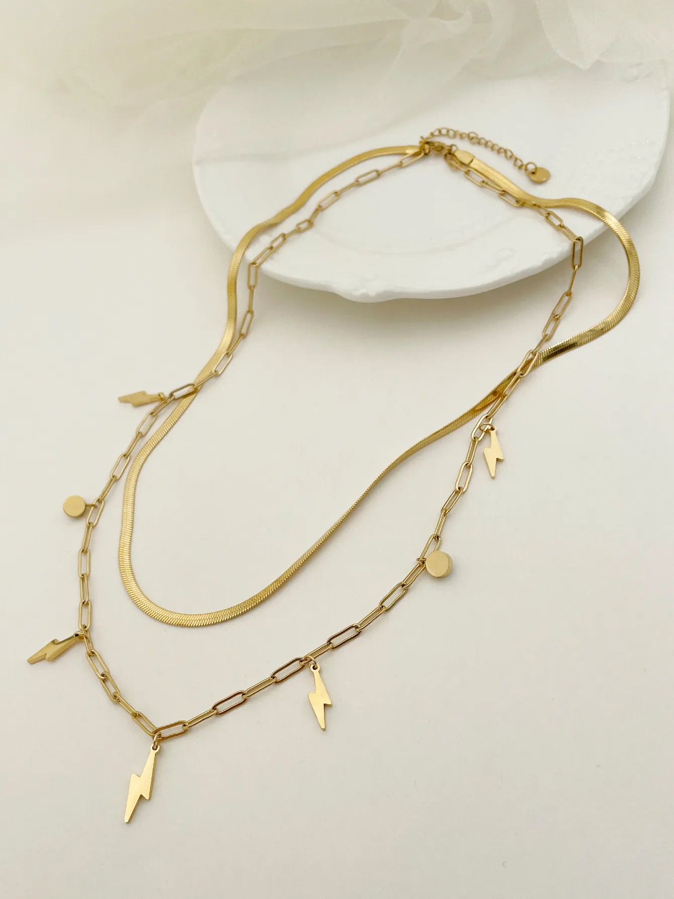 Artistic Lightning Stainless Steel Polishing Plating Inlay Turquoise Gold Plated Layered Necklaces_colorza_2