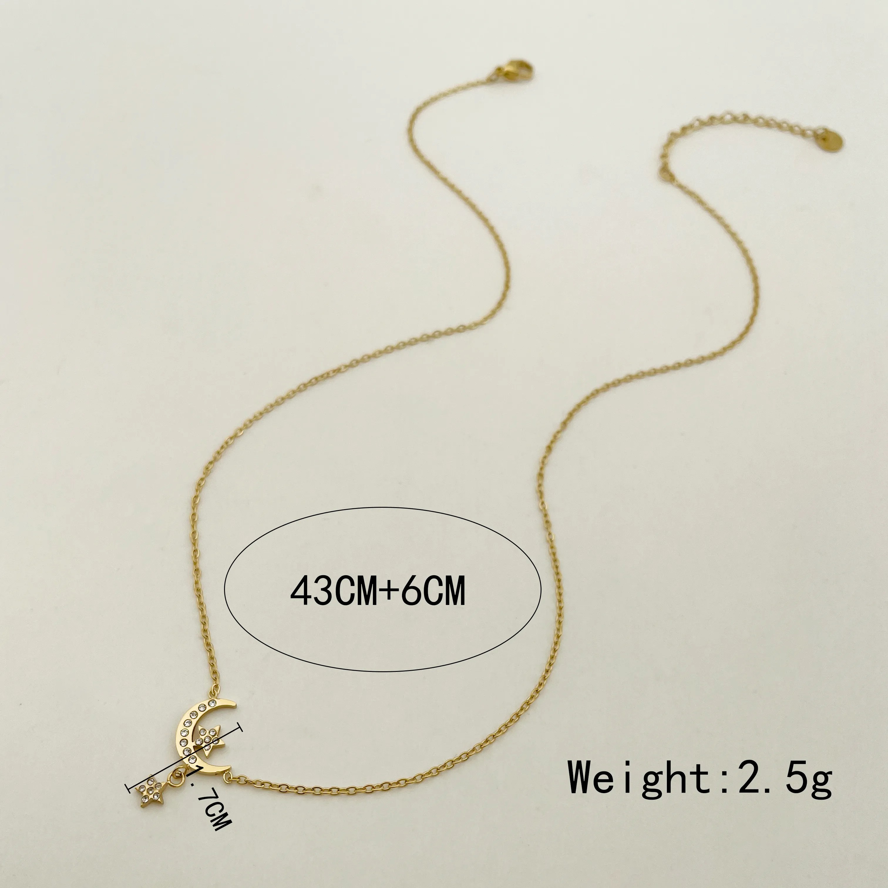 Sweet Artistic Star Moon Stainless Steel Polishing Plating Inlay Rhinestones Gold Plated Pendant Necklace_colorza_3