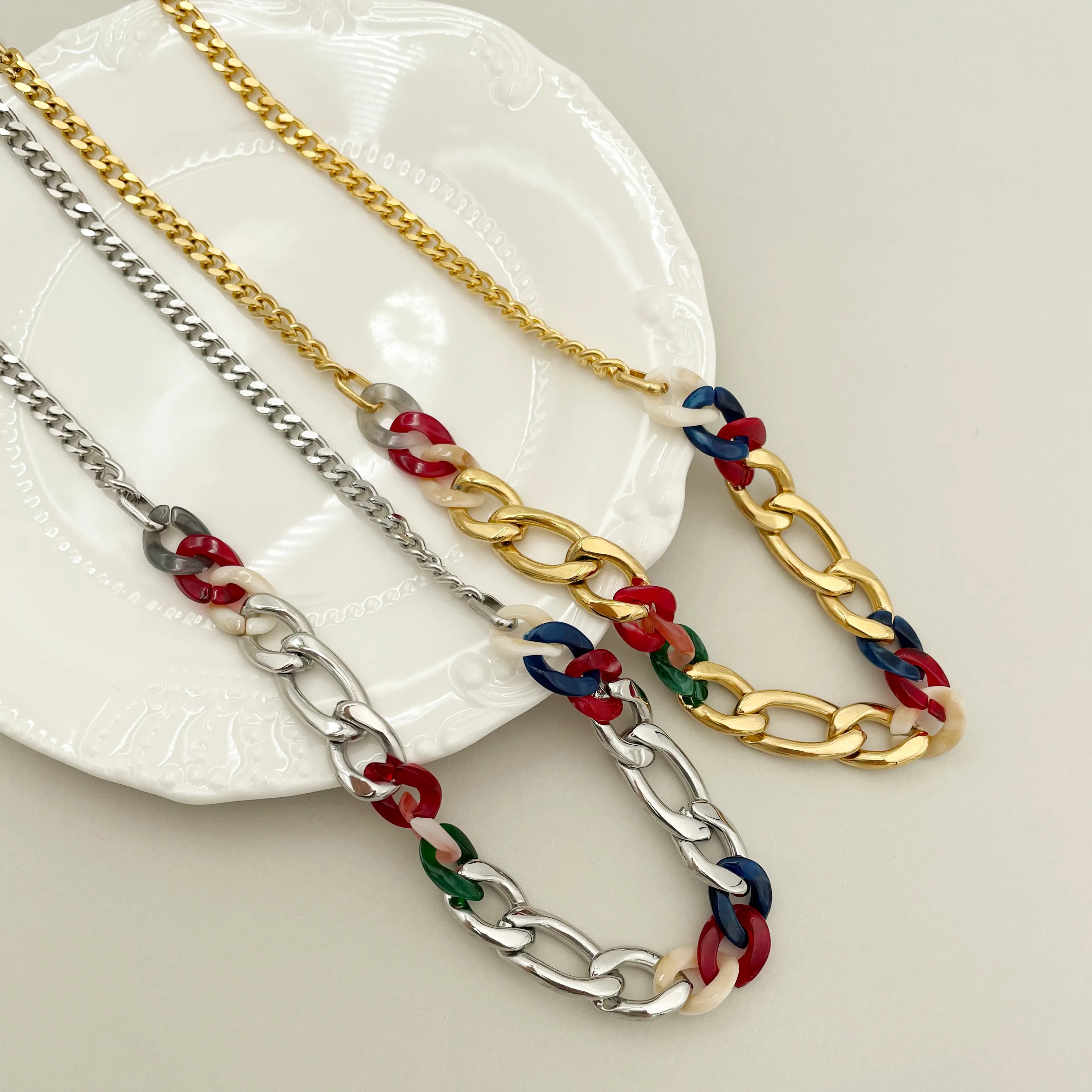 Casual Hip-Hop Colorful Stainless Steel Arylic Polishing Plating Gold Plated Necklace_colorza_2