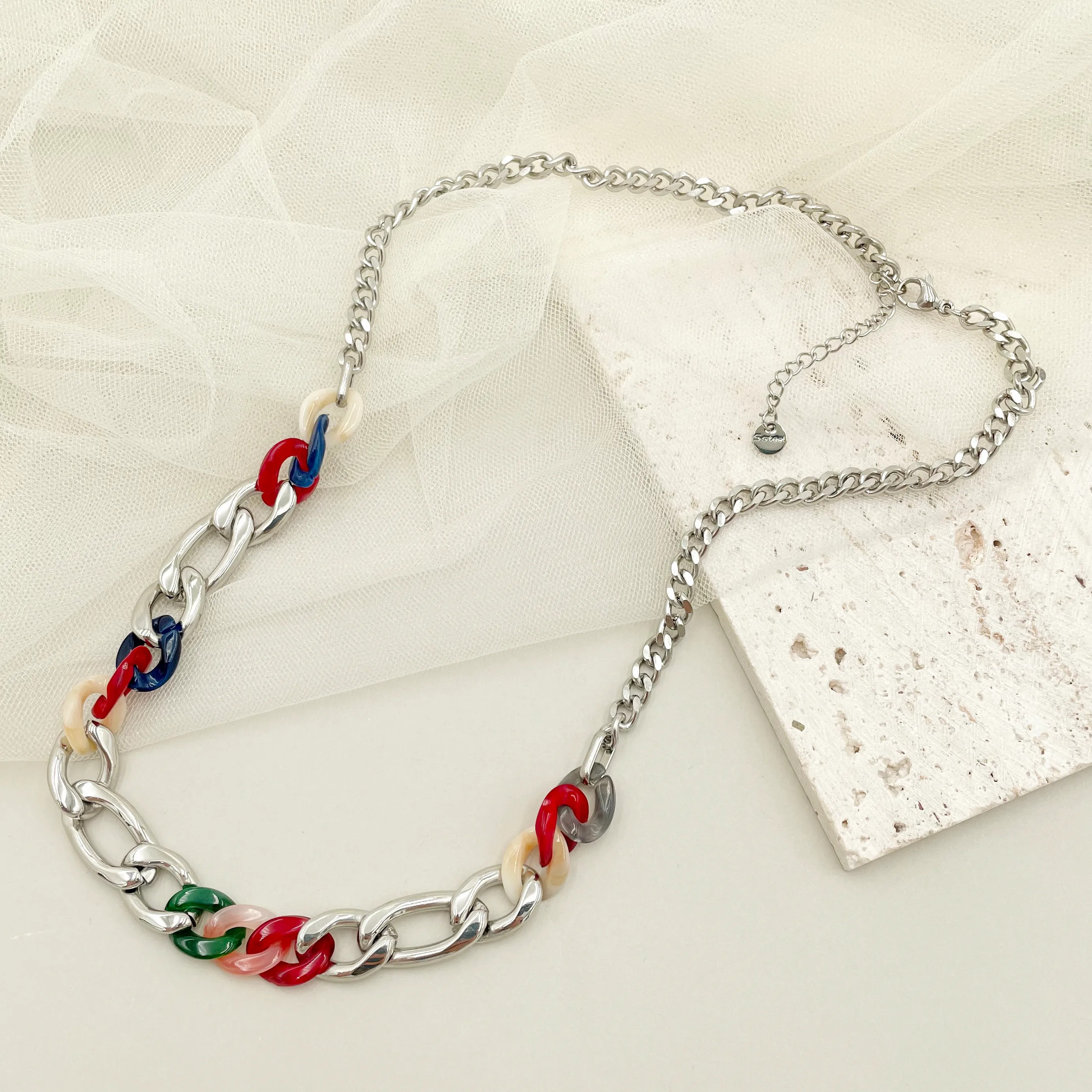 Casual Hip-Hop Colorful Stainless Steel Arylic Polishing Plating Gold Plated Necklace_colorza_4