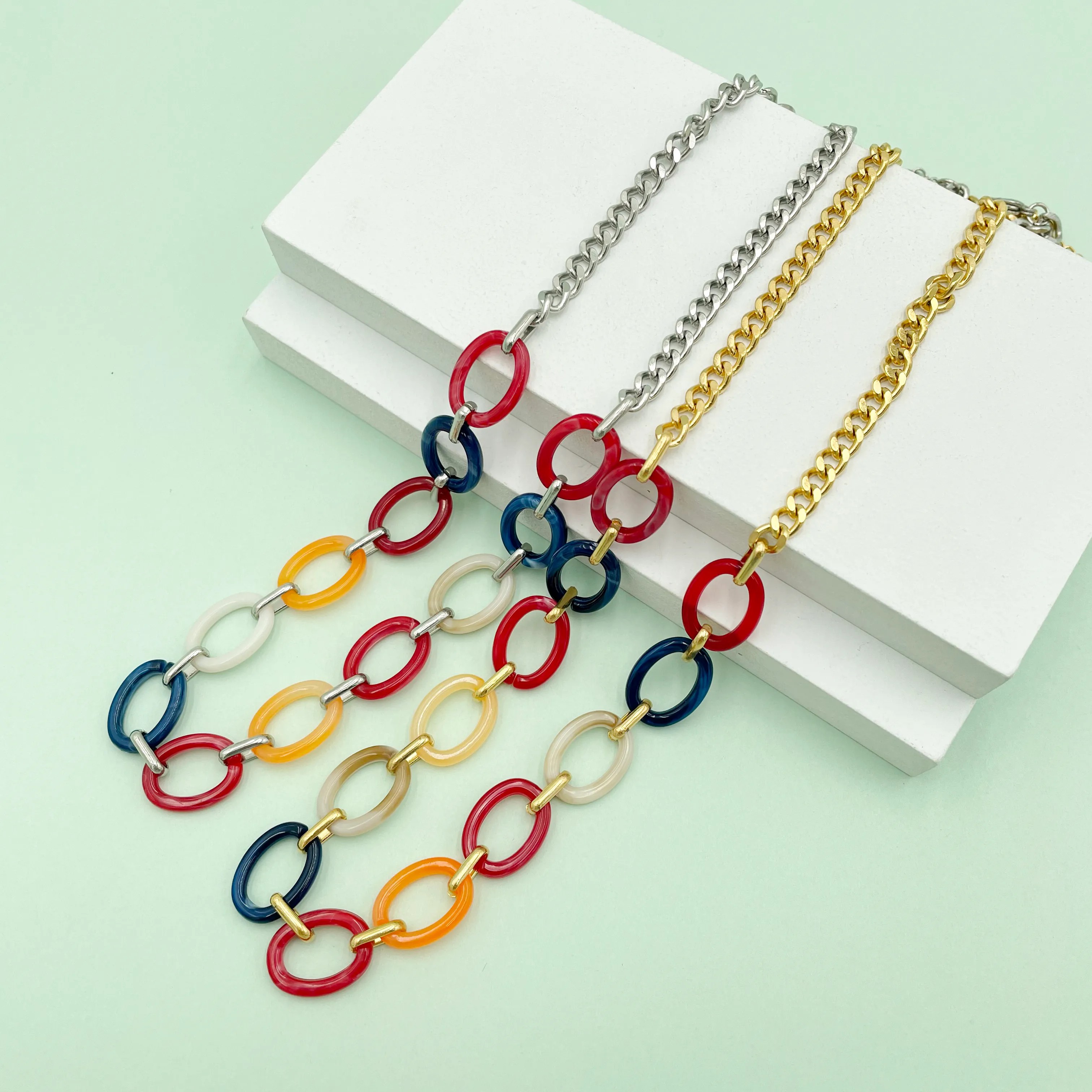 Casual Hip-Hop Oval Stainless Steel Arylic Polishing Plating Gold Plated Necklace_colorza_1