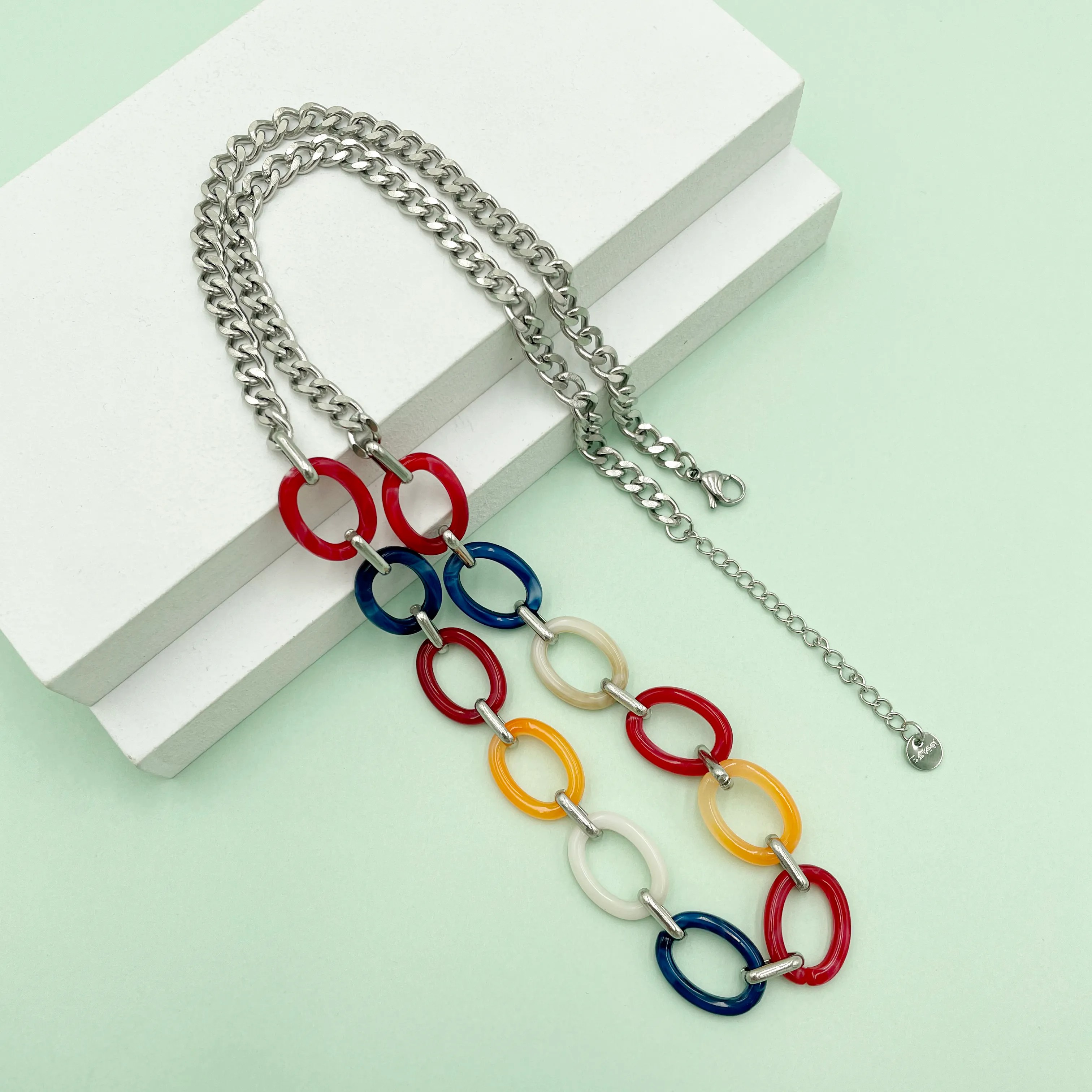 Casual Hip-Hop Oval Stainless Steel Arylic Polishing Plating Gold Plated Necklace_colorza_2