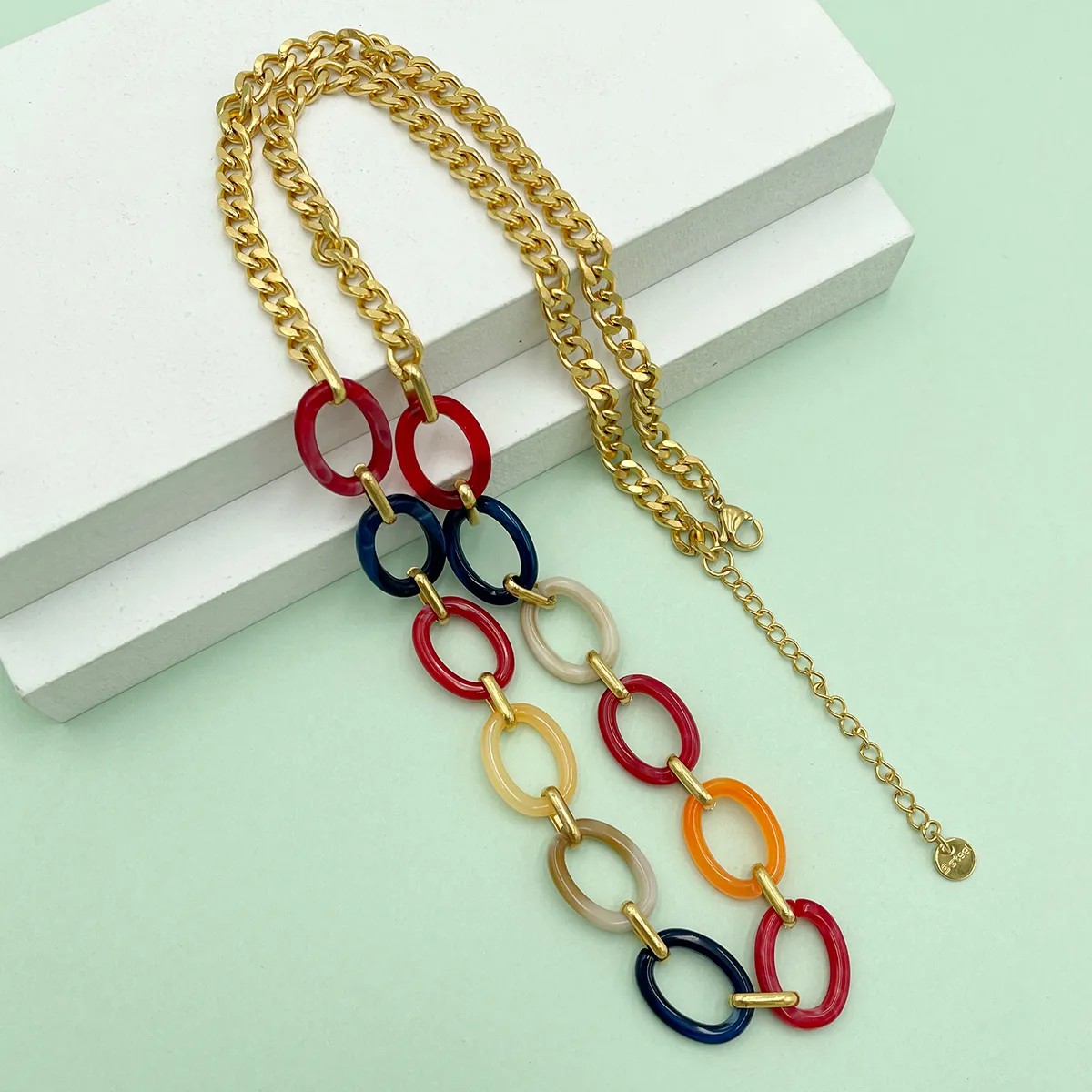 Casual Hip-Hop Oval Stainless Steel Arylic Polishing Plating Gold Plated Necklace_colorza_4