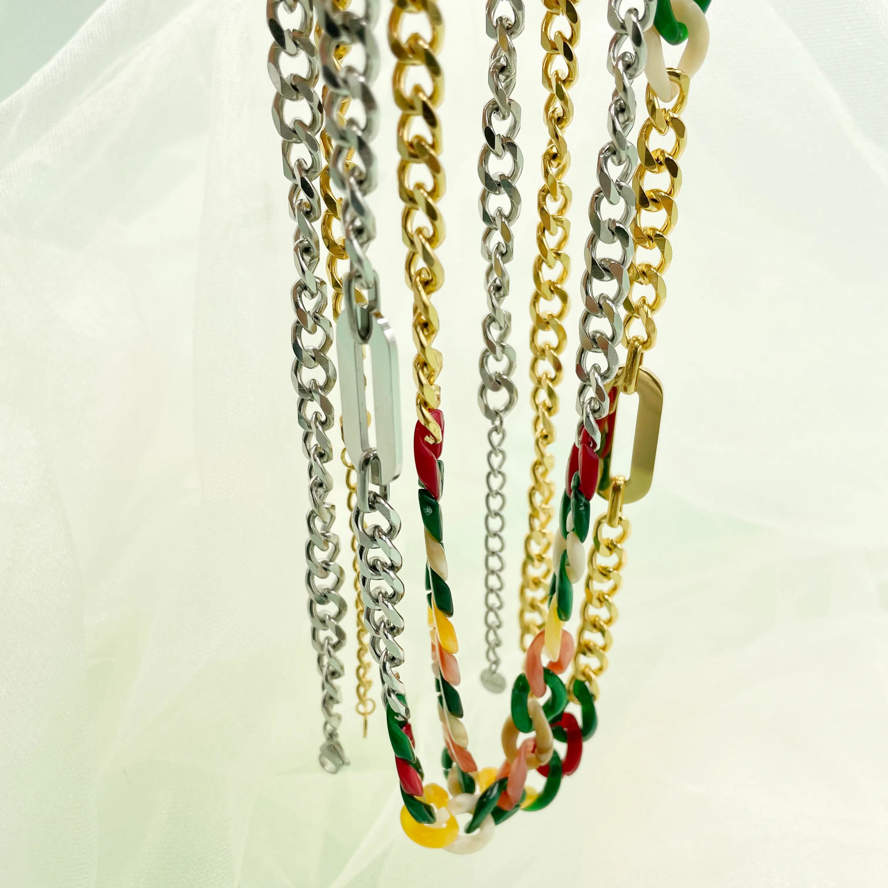Casual Hip-Hop Geometric Stainless Steel Arylic Polishing Patchwork Plating Gold Plated Necklace_colorza_1