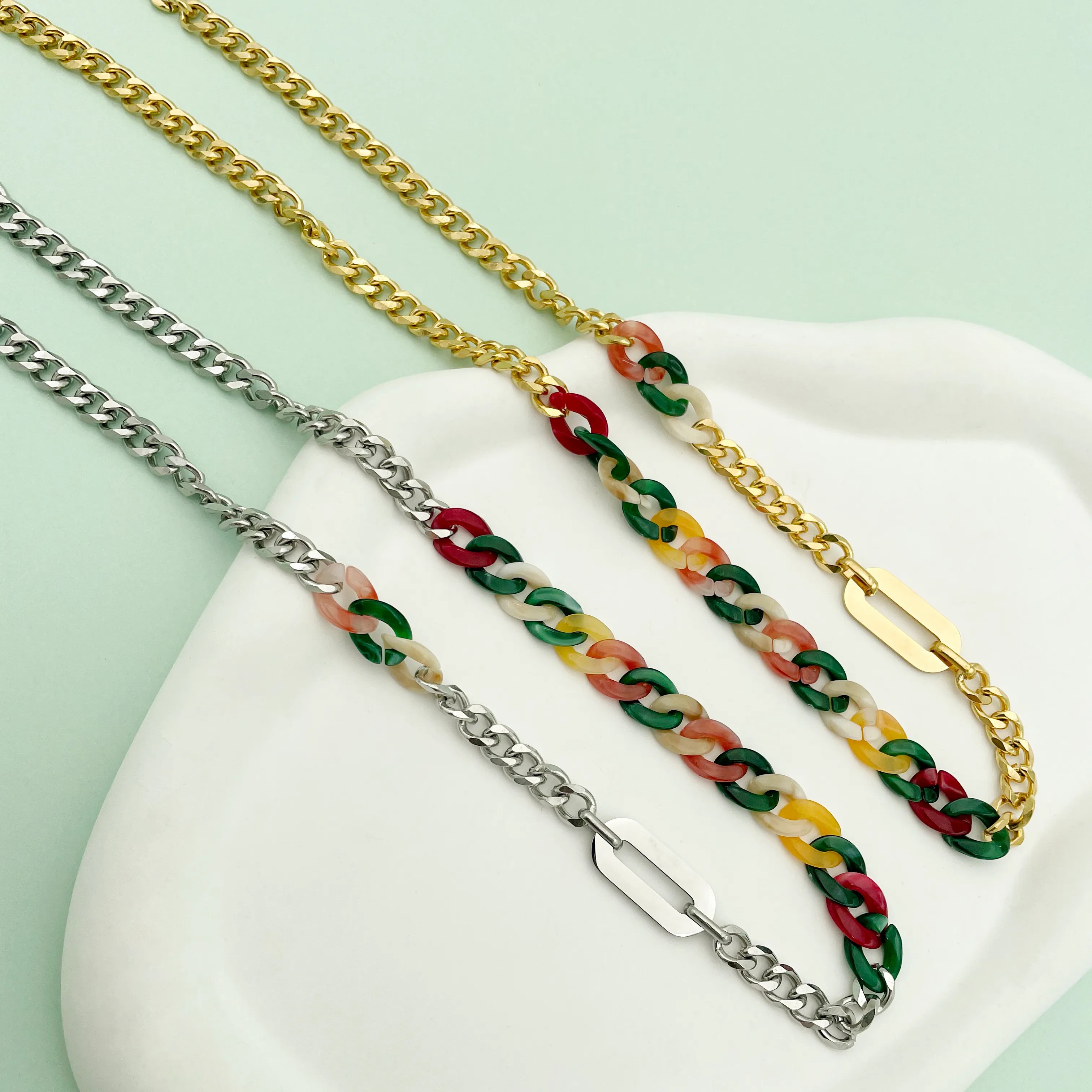 Casual Hip-Hop Geometric Stainless Steel Arylic Polishing Patchwork Plating Gold Plated Necklace_colorza_2
