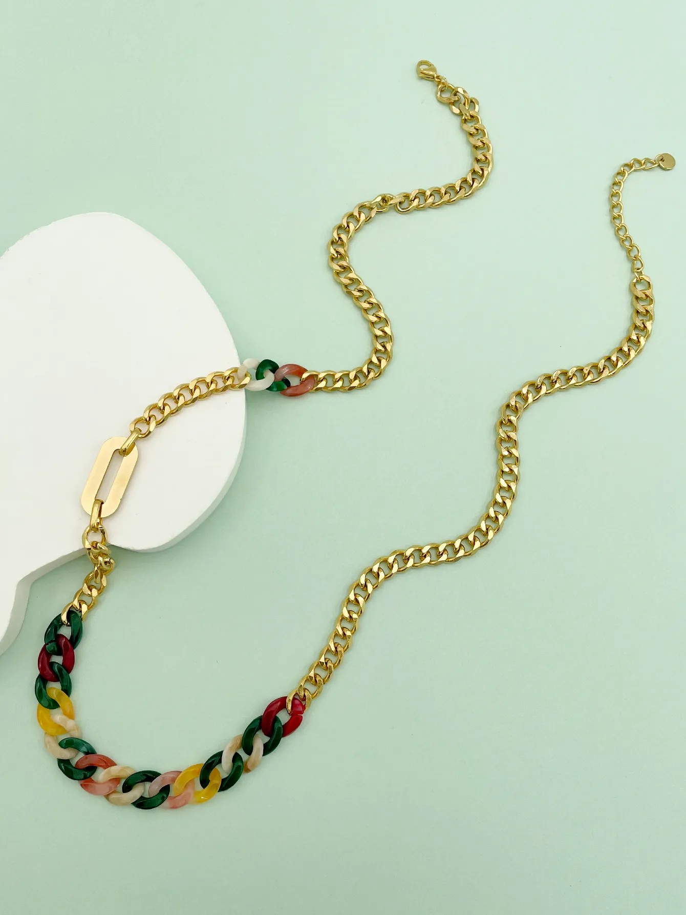 Casual Hip-Hop Geometric Stainless Steel Arylic Polishing Patchwork Plating Gold Plated Necklace_colorza_4