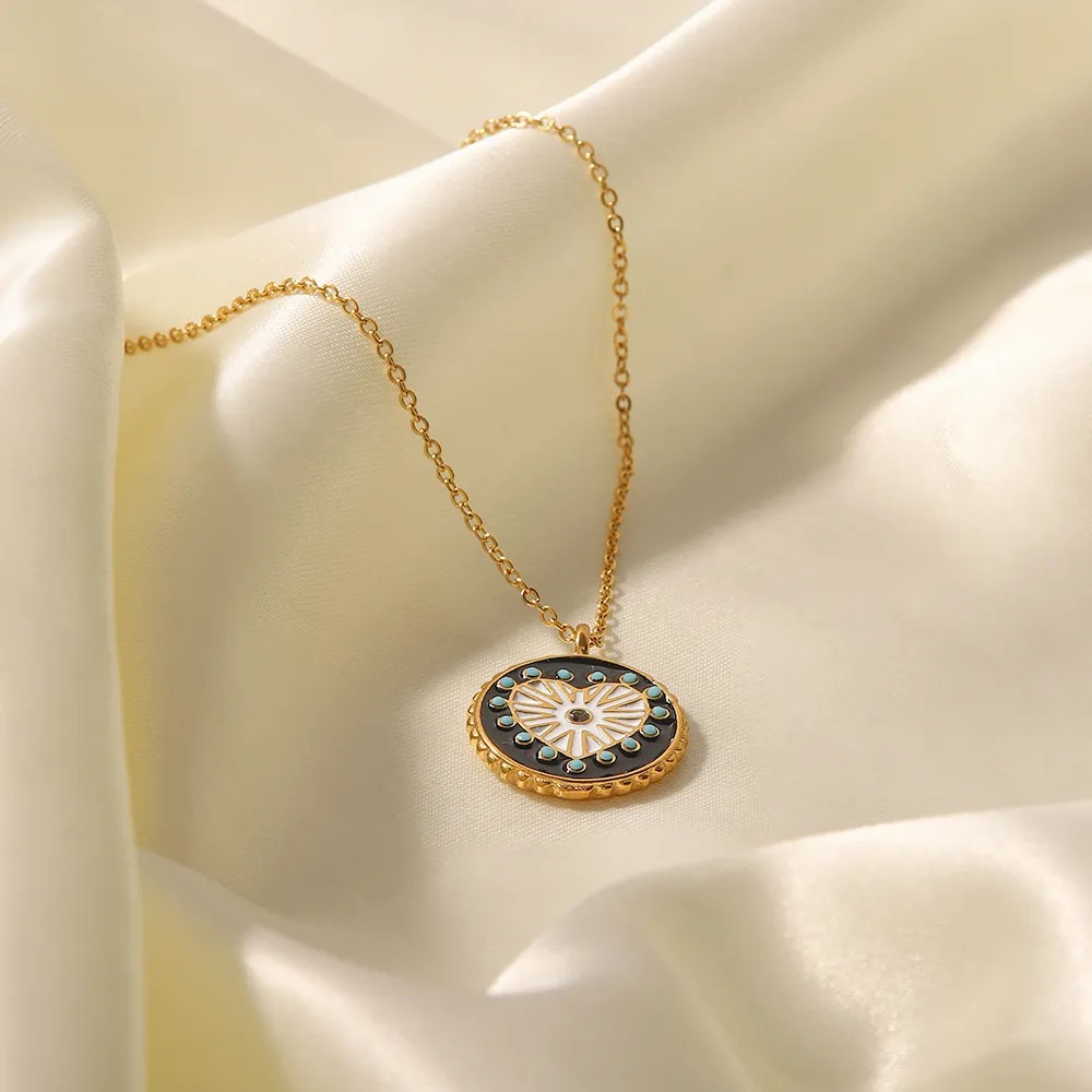 IG Style Devil'S Eye Heart Shape Stainless Steel Enamel Plating 18K Gold Plated Pendant Necklace_colorza_1