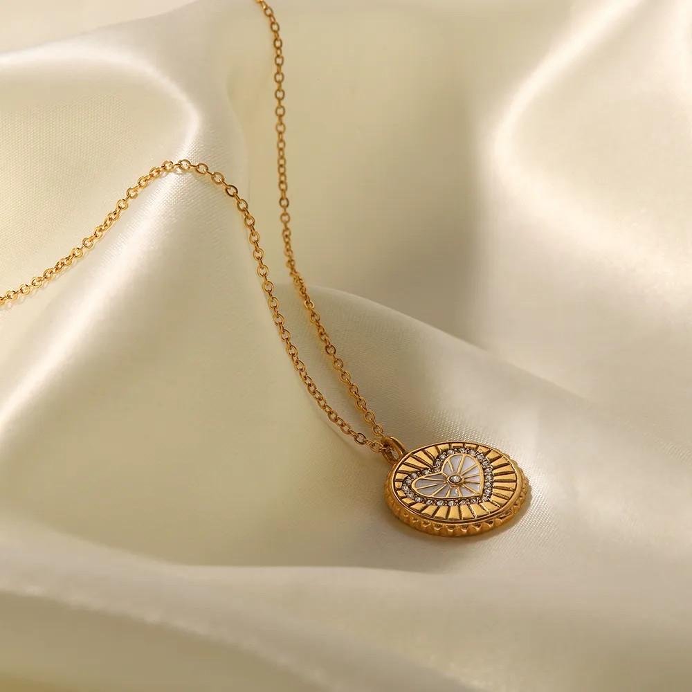 IG Style Devil'S Eye Heart Shape Stainless Steel Enamel Plating 18K Gold Plated Pendant Necklace_colorza_2