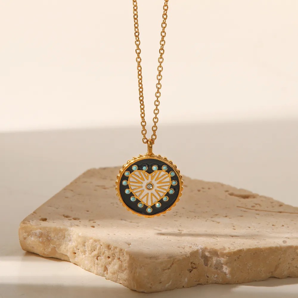 IG Style Devil'S Eye Heart Shape Stainless Steel Enamel Plating 18K Gold Plated Pendant Necklace_colorza_3