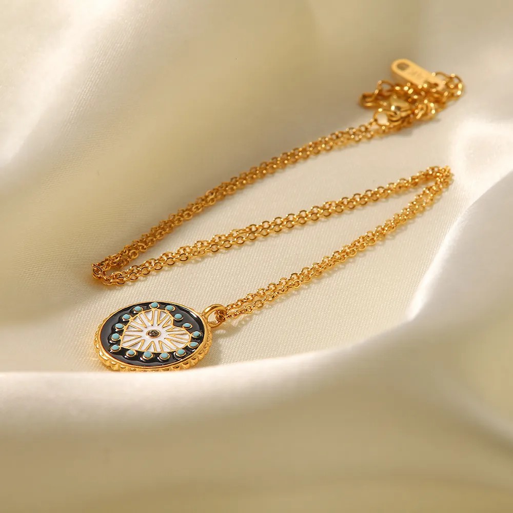 IG Style Devil'S Eye Heart Shape Stainless Steel Enamel Plating 18K Gold Plated Pendant Necklace_colorza_4