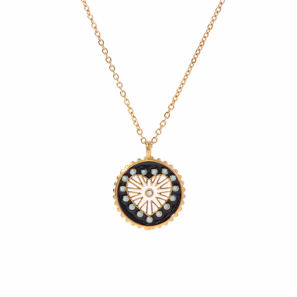 IG Style Devil'S Eye Heart Shape Stainless Steel Enamel Plating 18K Gold Plated Pendant Necklace_colorza_7