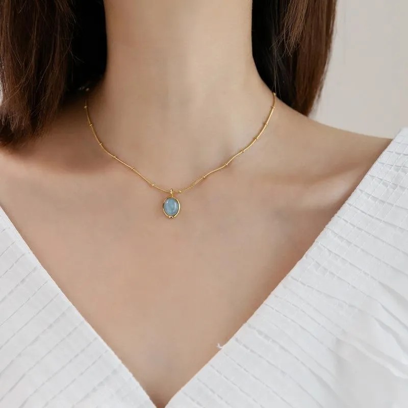 Vintage Style Solid Color Titanium Steel Plating 18K Gold Plated Pendant Necklace_colorza_2