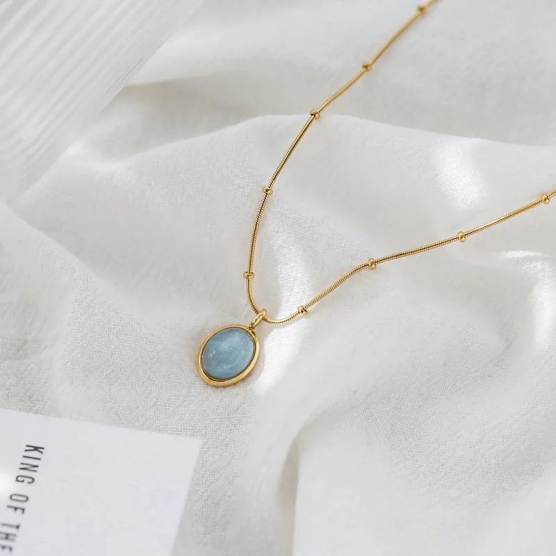 Vintage Style Solid Color Titanium Steel Plating 18K Gold Plated Pendant Necklace_colorza_3