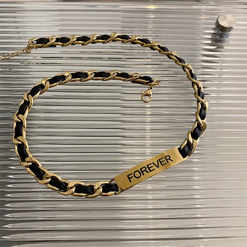 Vintage Style Solid Color Titanium Steel Plating 18K Gold Plated Necklace_colorza_1