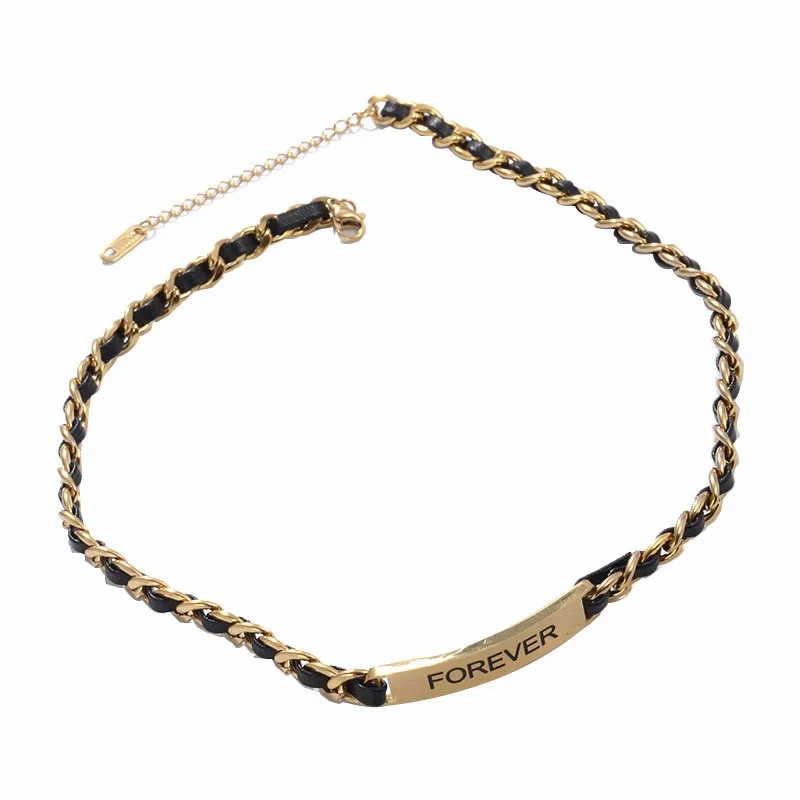 Vintage Style Solid Color Titanium Steel Plating 18K Gold Plated Necklace_colorza_4
