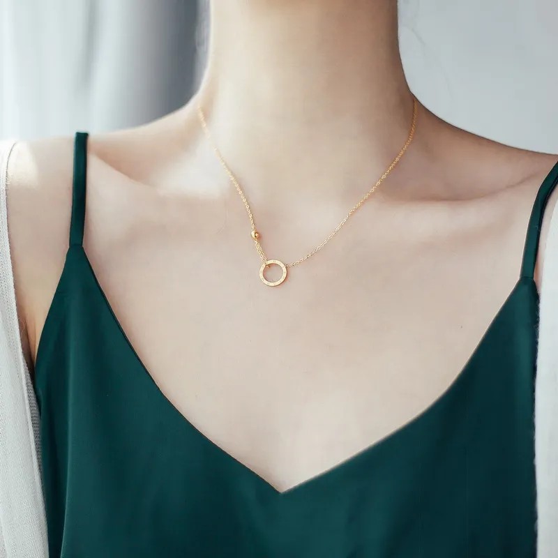 Simple Style Solid Color Titanium Steel Plating 18K Gold Plated Pendant Necklace_colorza_1