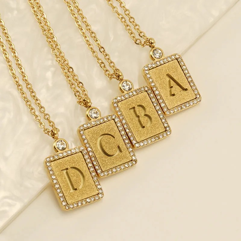 Casual French Style Commute Letter Stainless Steel Plating Inlay Artificial Diamond 18K Gold Plated Pendant Necklace_colorza_1