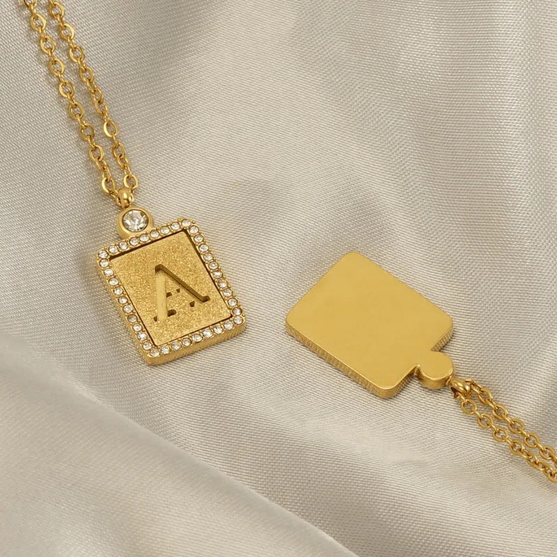 Casual French Style Commute Letter Stainless Steel Plating Inlay Artificial Diamond 18K Gold Plated Pendant Necklace_colorza_2