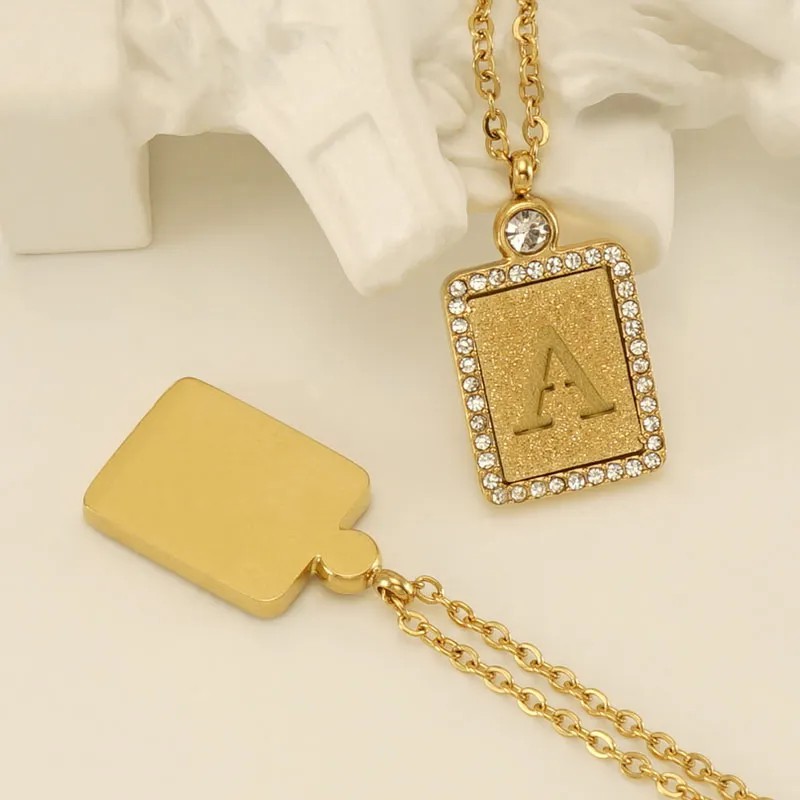 Casual French Style Commute Letter Stainless Steel Plating Inlay Artificial Diamond 18K Gold Plated Pendant Necklace_colorza_3
