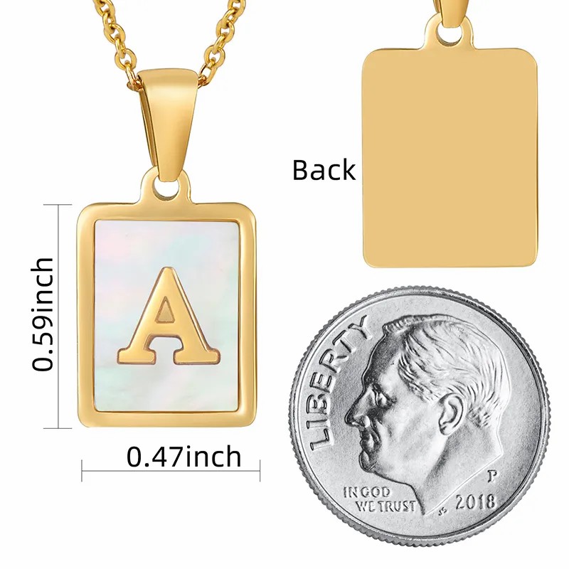 Casual Commute Letter Stainless Steel Plating Inlay Shell 18K Gold Plated Pendant Necklace_colorza_1