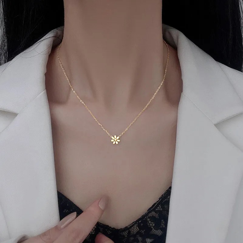 Sweet Simple Style Daisy Titanium Steel Plating 18K Gold Plated Pendant Necklace_colorza_4