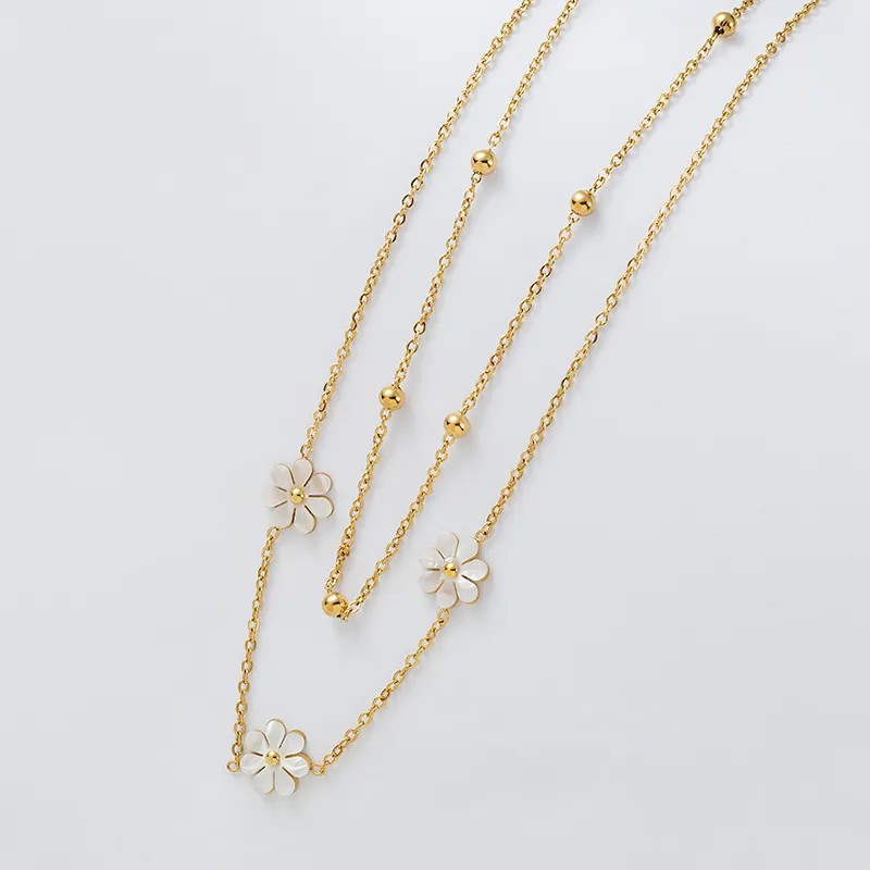 Hip-Hop Vintage Style Butterfly Daisy Titanium Steel Layered Plating 18K Gold Plated Pendant Necklace_colorza_6