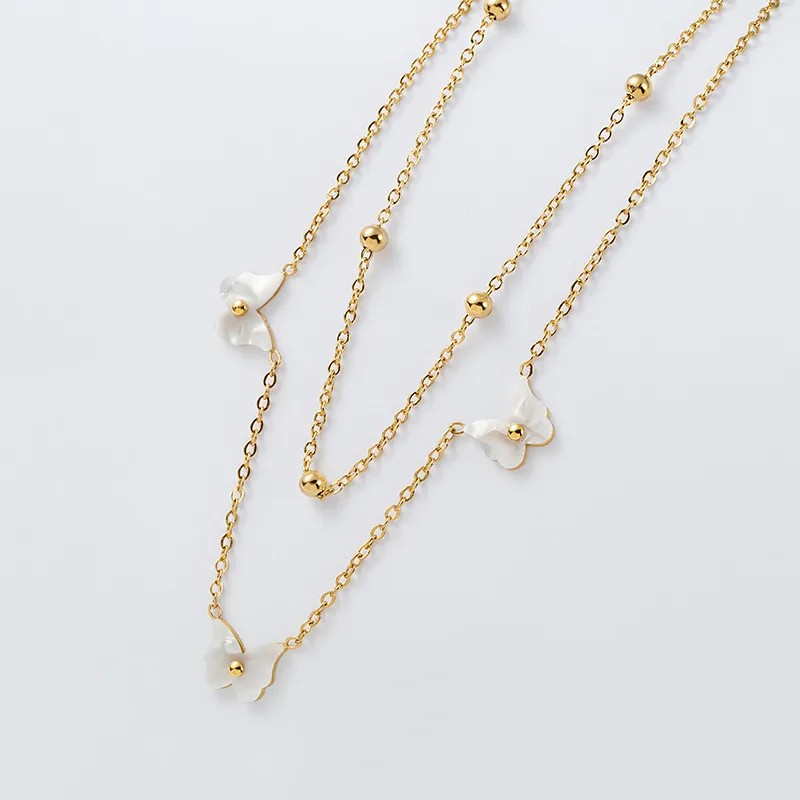 Hip-Hop Vintage Style Butterfly Daisy Titanium Steel Layered Plating 18K Gold Plated Pendant Necklace_colorza_7