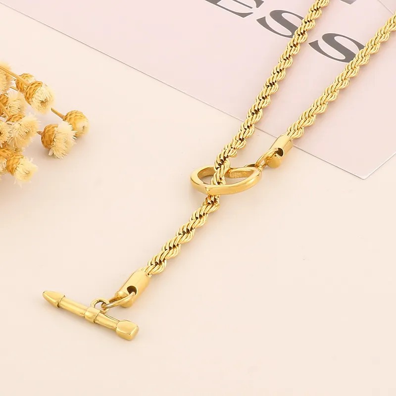 Retro Cool Style Heart Shape Stainless Steel Titanium Steel Plating 18K Gold Plated Pendant Necklace_colorza_2