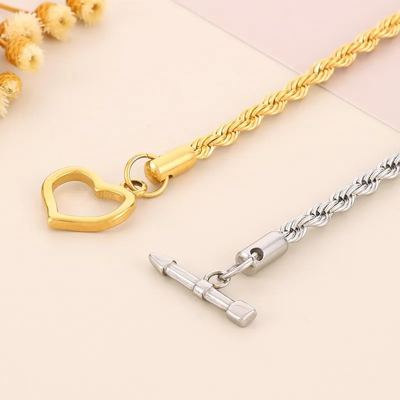 Retro Cool Style Heart Shape Stainless Steel Titanium Steel Plating 18K Gold Plated Pendant Necklace_colorza_7