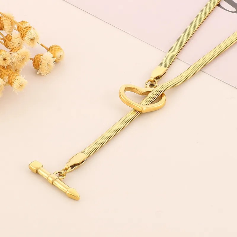 Retro Cool Style Heart Shape Stainless Steel Titanium Steel Plating 18K Gold Plated Pendant Necklace_colorza_8
