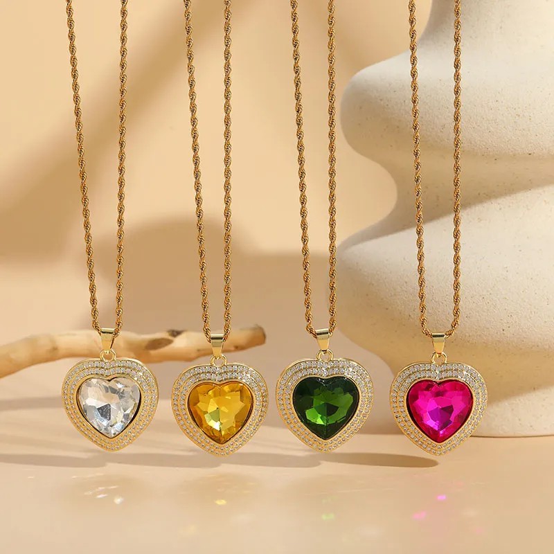 Commute Heart Shape Titanium Steel Copper Irregular Plating Inlay Zircon 14K Gold Plated Pendant Necklace_colorza_1