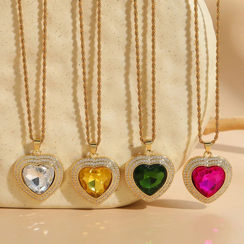 Commute Heart Shape Titanium Steel Copper Irregular Plating Inlay Zircon 14K Gold Plated Pendant Necklace_colorza_2