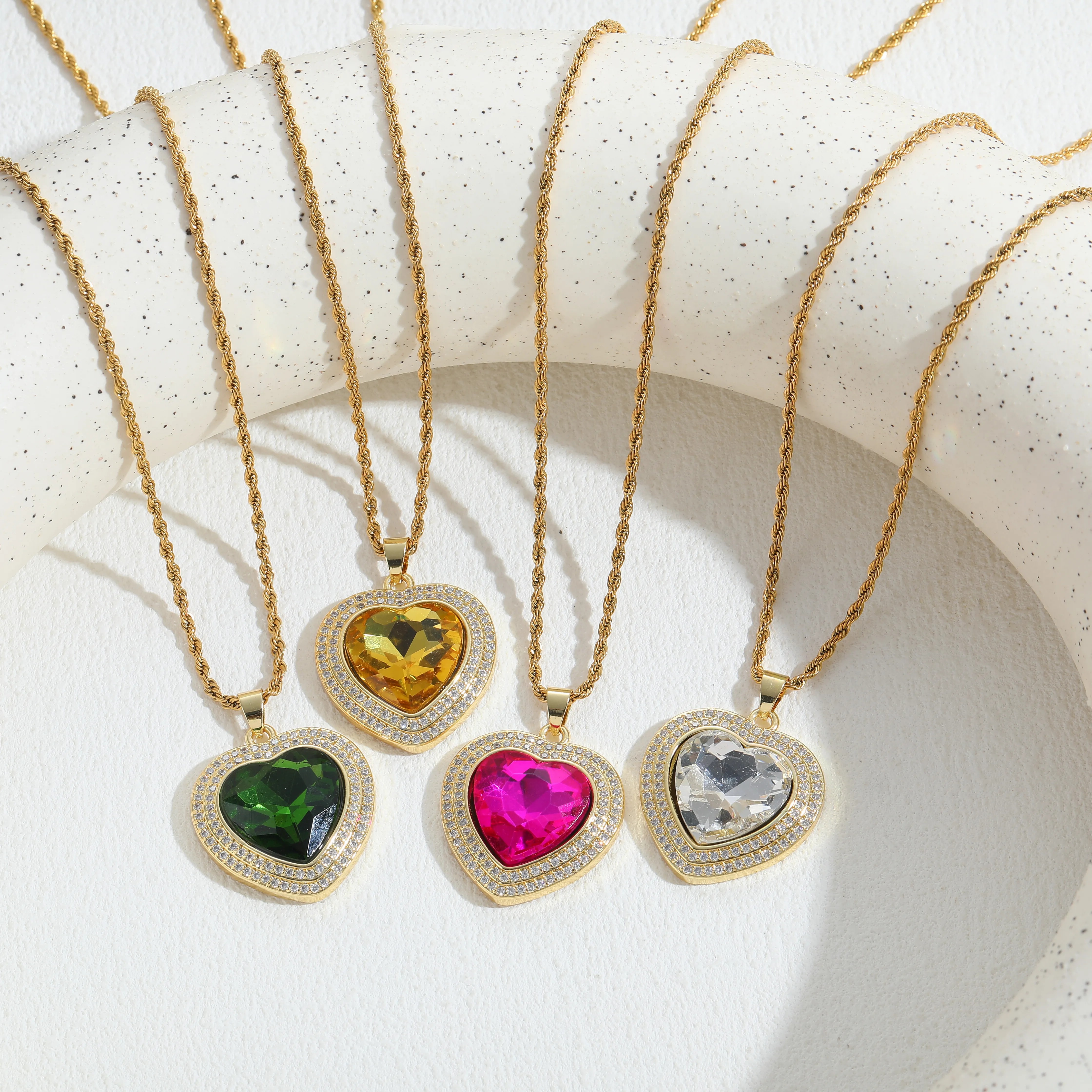 Commute Heart Shape Titanium Steel Copper Irregular Plating Inlay Zircon 14K Gold Plated Pendant Necklace_colorza_6
