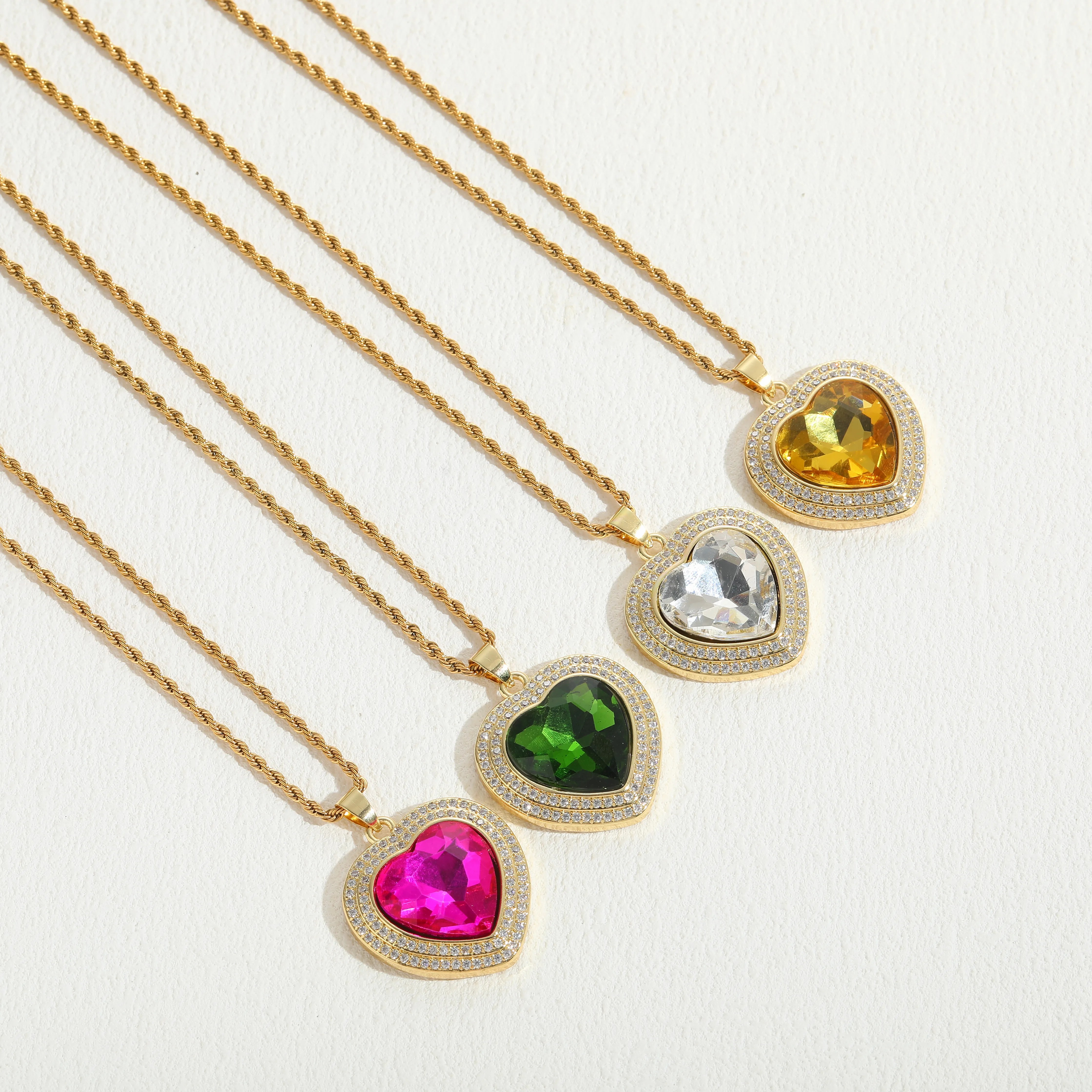 Commute Heart Shape Titanium Steel Copper Irregular Plating Inlay Zircon 14K Gold Plated Pendant Necklace_colorza_7