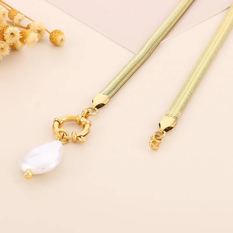 Elegant Retro Square Star Stainless Steel Imitation Pearl Plating 18K Gold Plated Pendant Necklace_colorza_1