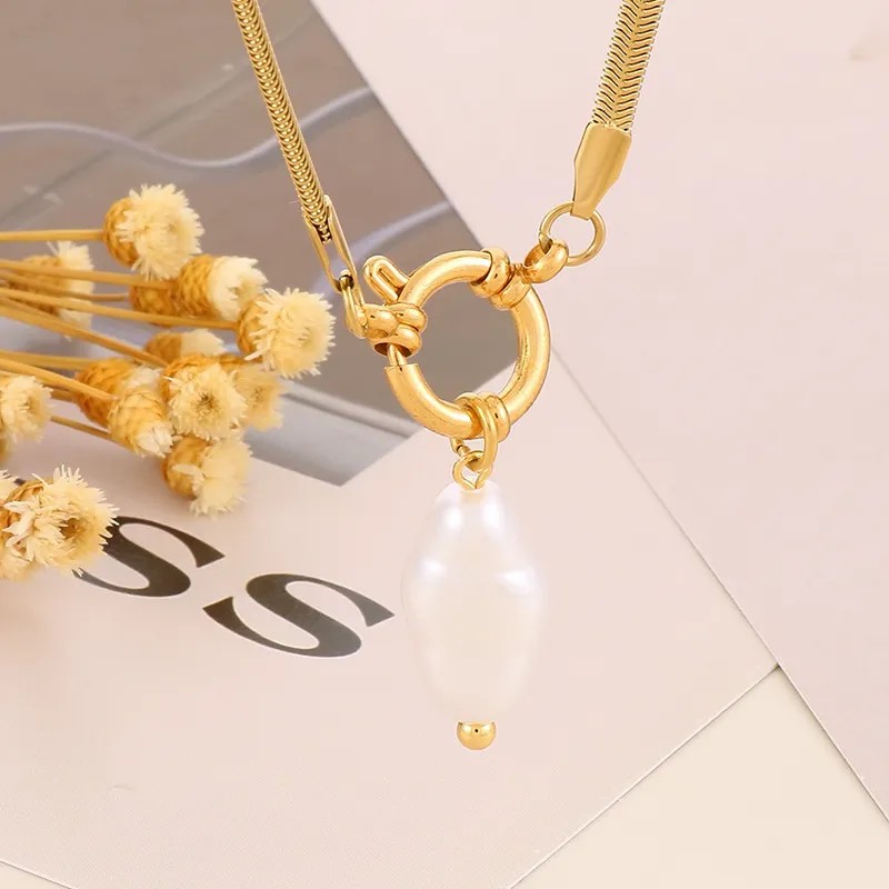 Elegant Retro Square Star Stainless Steel Imitation Pearl Plating 18K Gold Plated Pendant Necklace_colorza_2