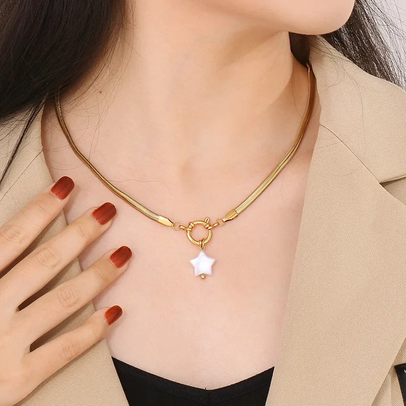 Elegant Retro Square Star Stainless Steel Imitation Pearl Plating 18K Gold Plated Pendant Necklace_colorza_4