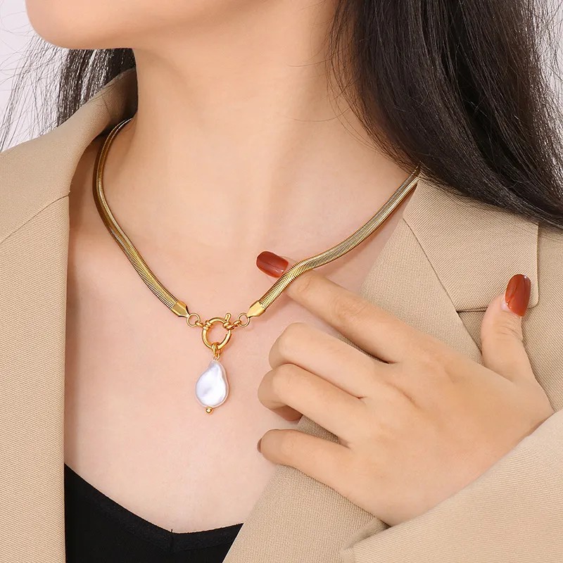 Elegant Retro Square Star Stainless Steel Imitation Pearl Plating 18K Gold Plated Pendant Necklace_colorza_5