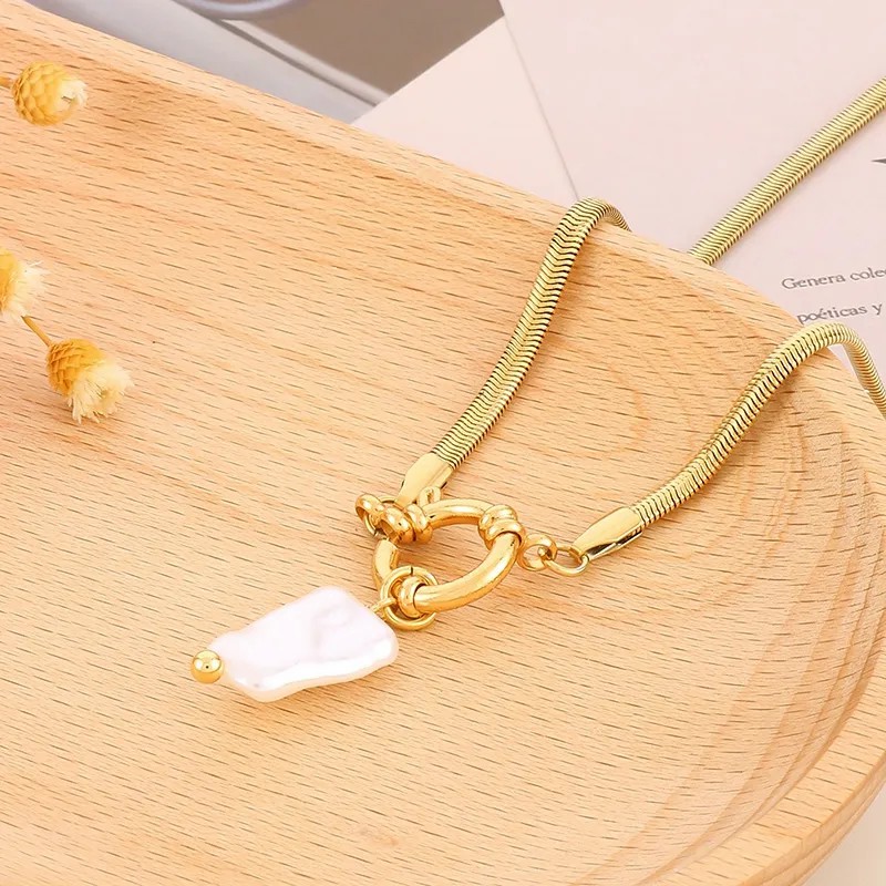 Elegant Retro Square Star Stainless Steel Imitation Pearl Plating 18K Gold Plated Pendant Necklace_colorza_6