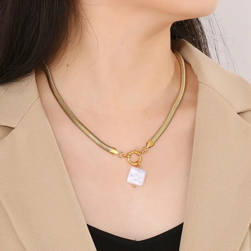 Elegant Retro Square Star Stainless Steel Imitation Pearl Plating 18K Gold Plated Pendant Necklace_colorza_7